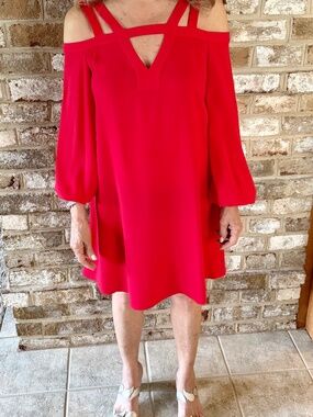 BCBG Red Strappy Cocktail Dress  with V-Neckline